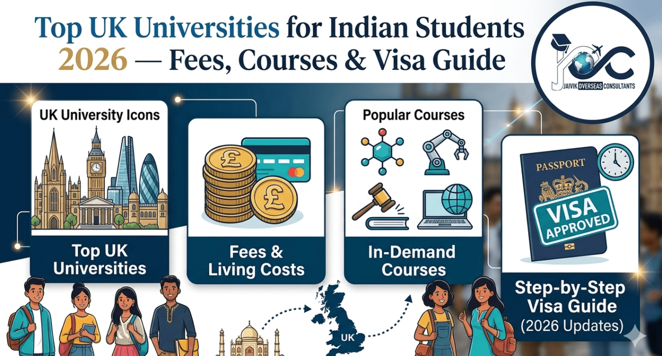 Top UK universities for Indian students 2026 fees courses and visa guide by Jaivik Overseas Consultants